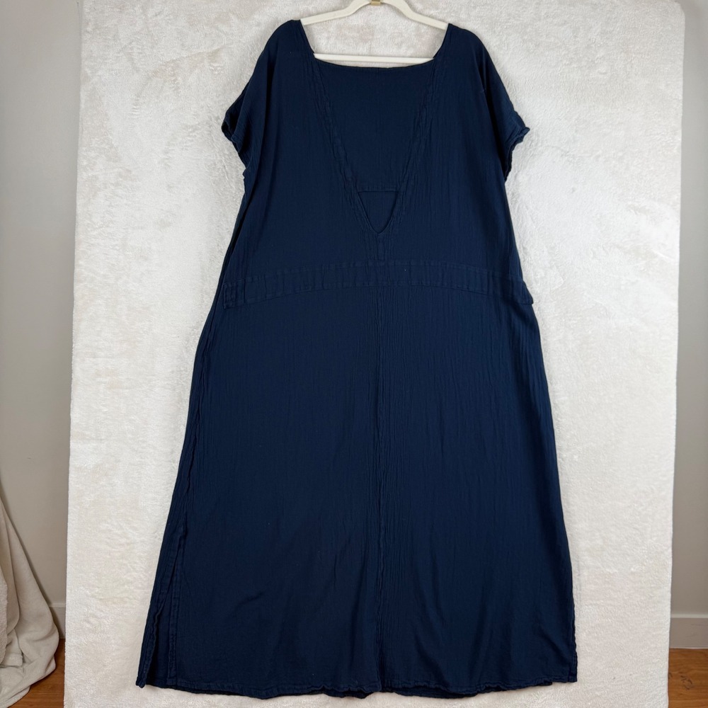 Oh My Gauze! Navy Blue Cotton Gauze V-Neck Maxi Dress Size 3 Lagenlook Coastal - Picture 2 of 7